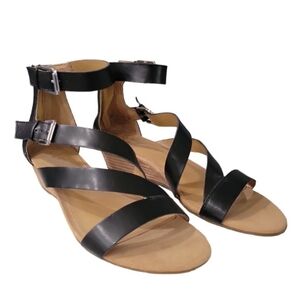 Franco Sarto Greta Black Wedge Ankle Strap Sandal Size 9